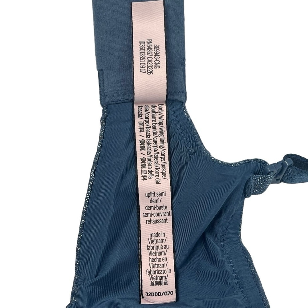 Victorias Secret Uplift Semi Demi Bra Underwire Padded Blue Metallic 32DDD - Picture 9 of 11